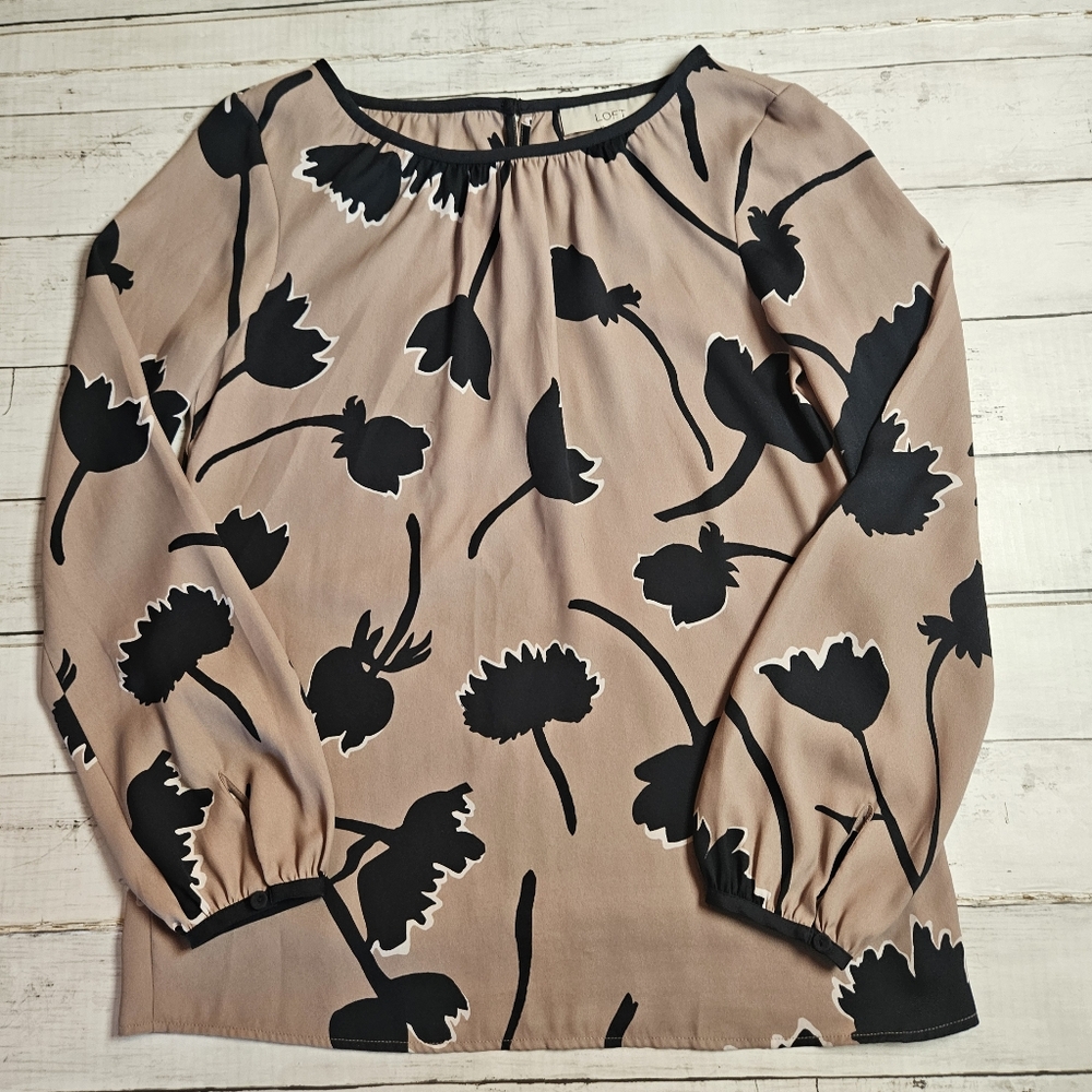 Loft Fall Long Sleeve Top Tan And Black Size XXS